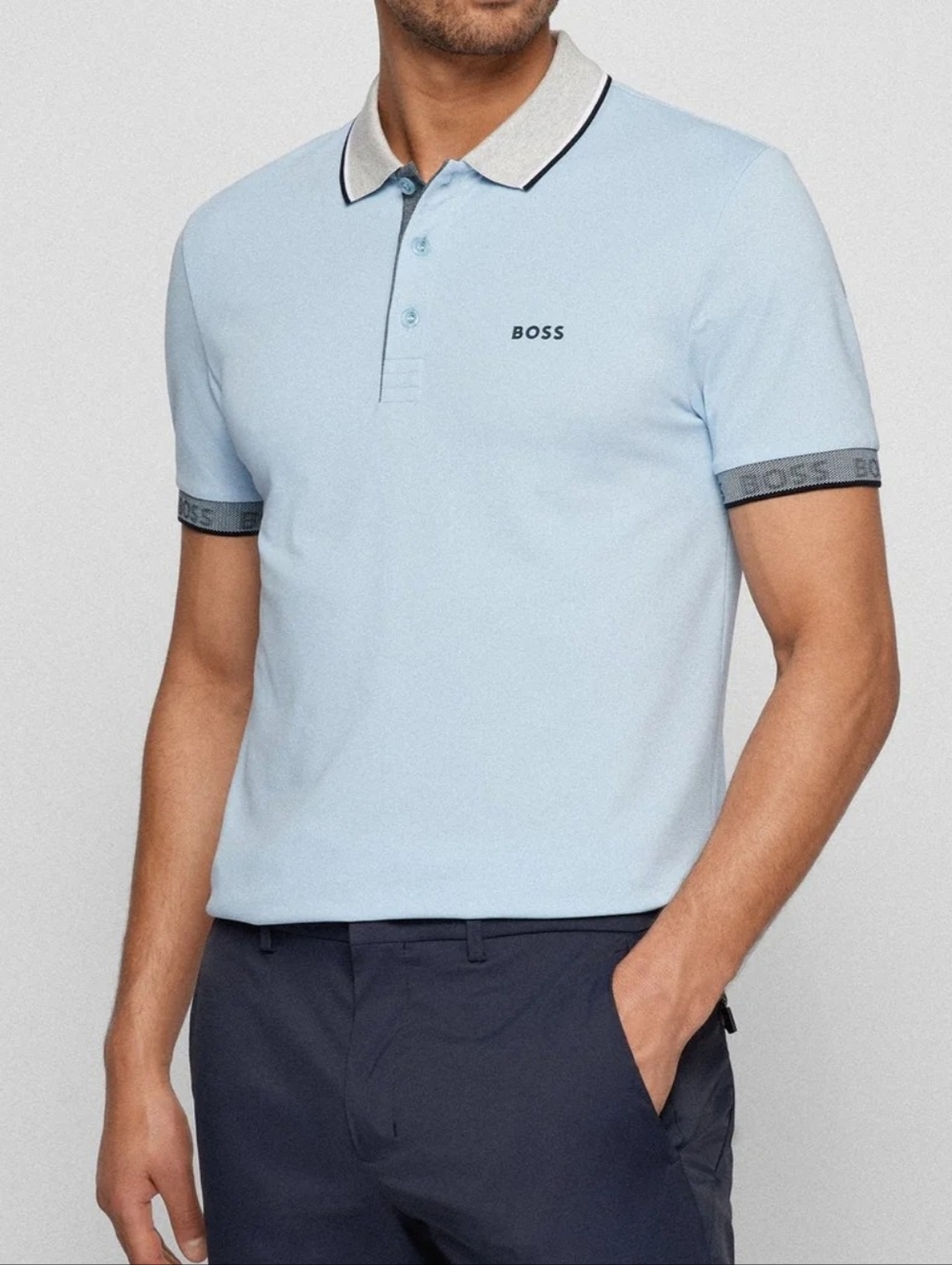 BOSS Slim Fit XXL Paule Sky Blue Polo Shirt Msrp $115